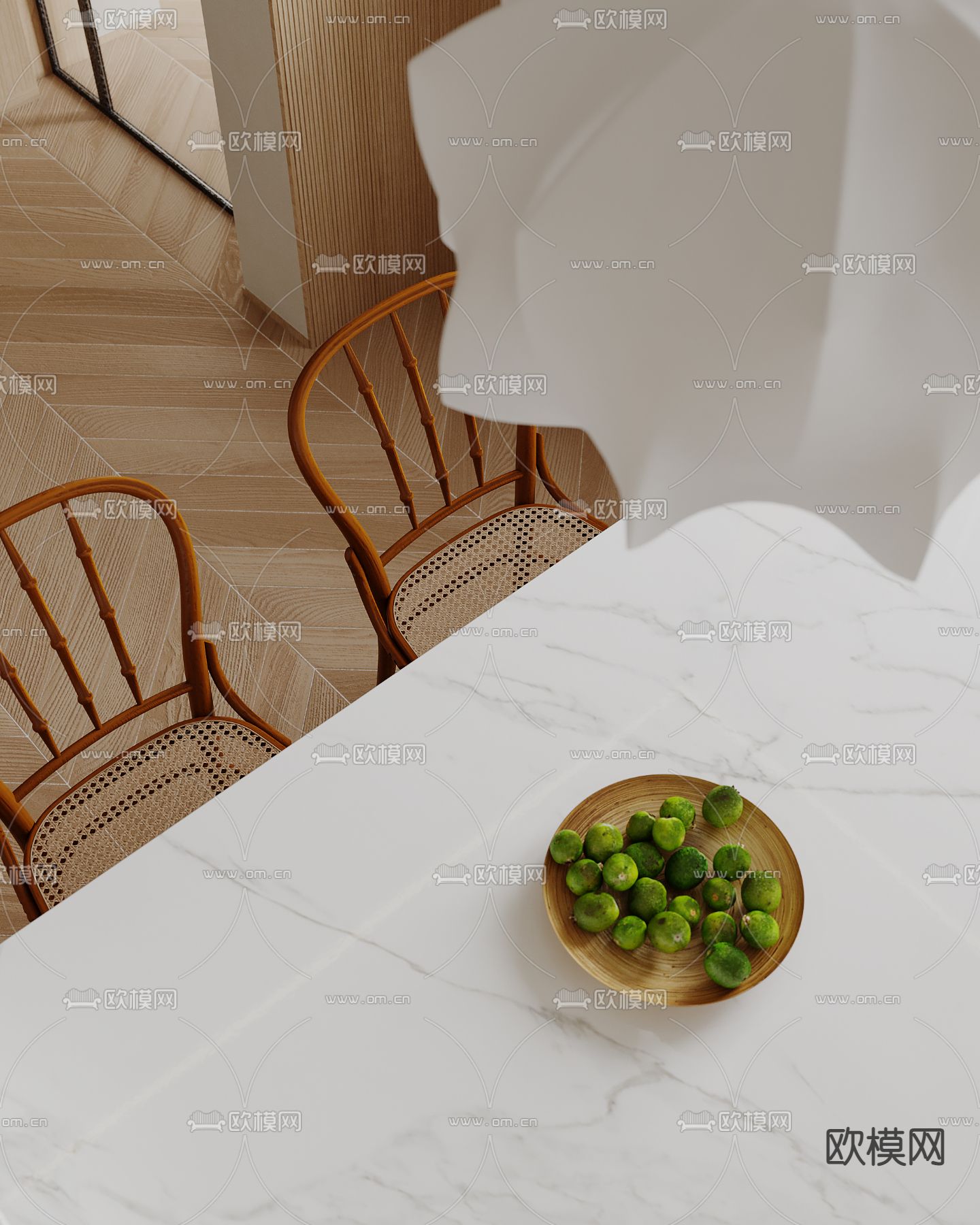 奶油风客厅 餐厅3d模型下载（渲染图2）