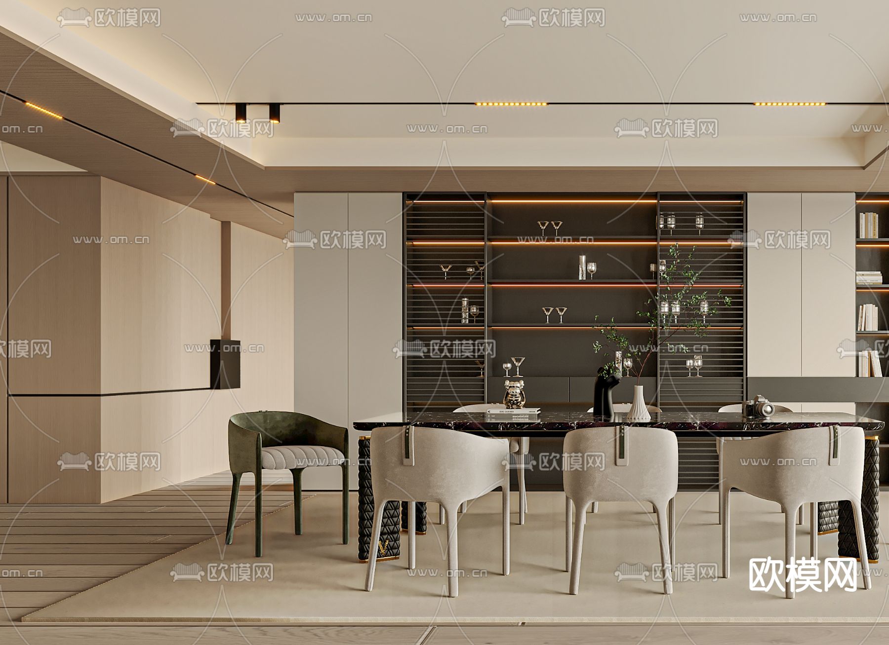 奶油风餐厅3d模型