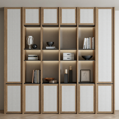 侘寂风藤编书柜su模型