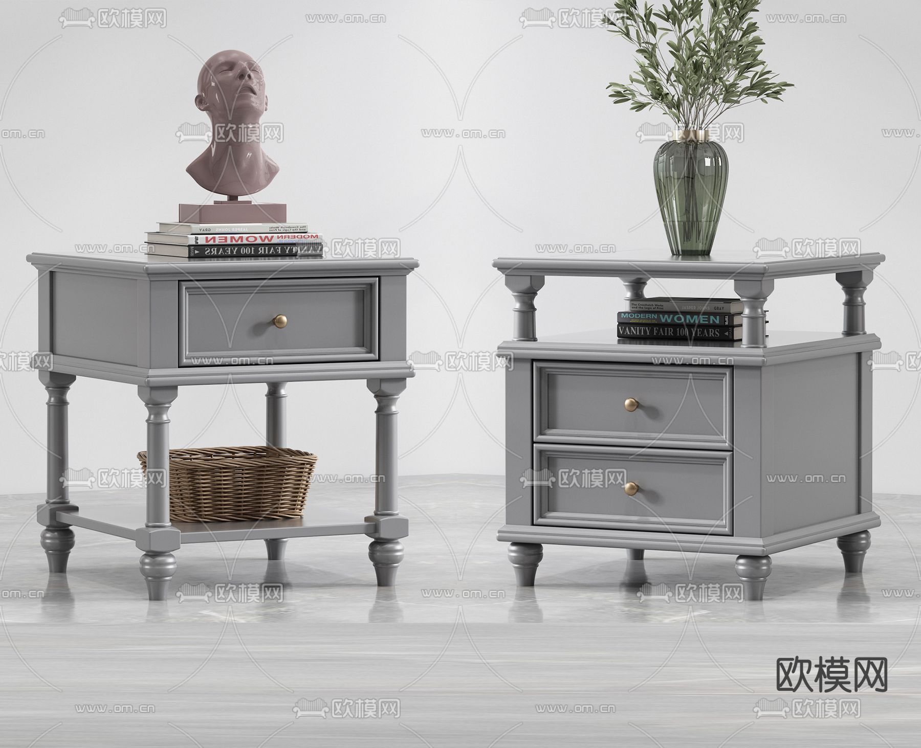 美式床头柜su模型下载（渲染图1）