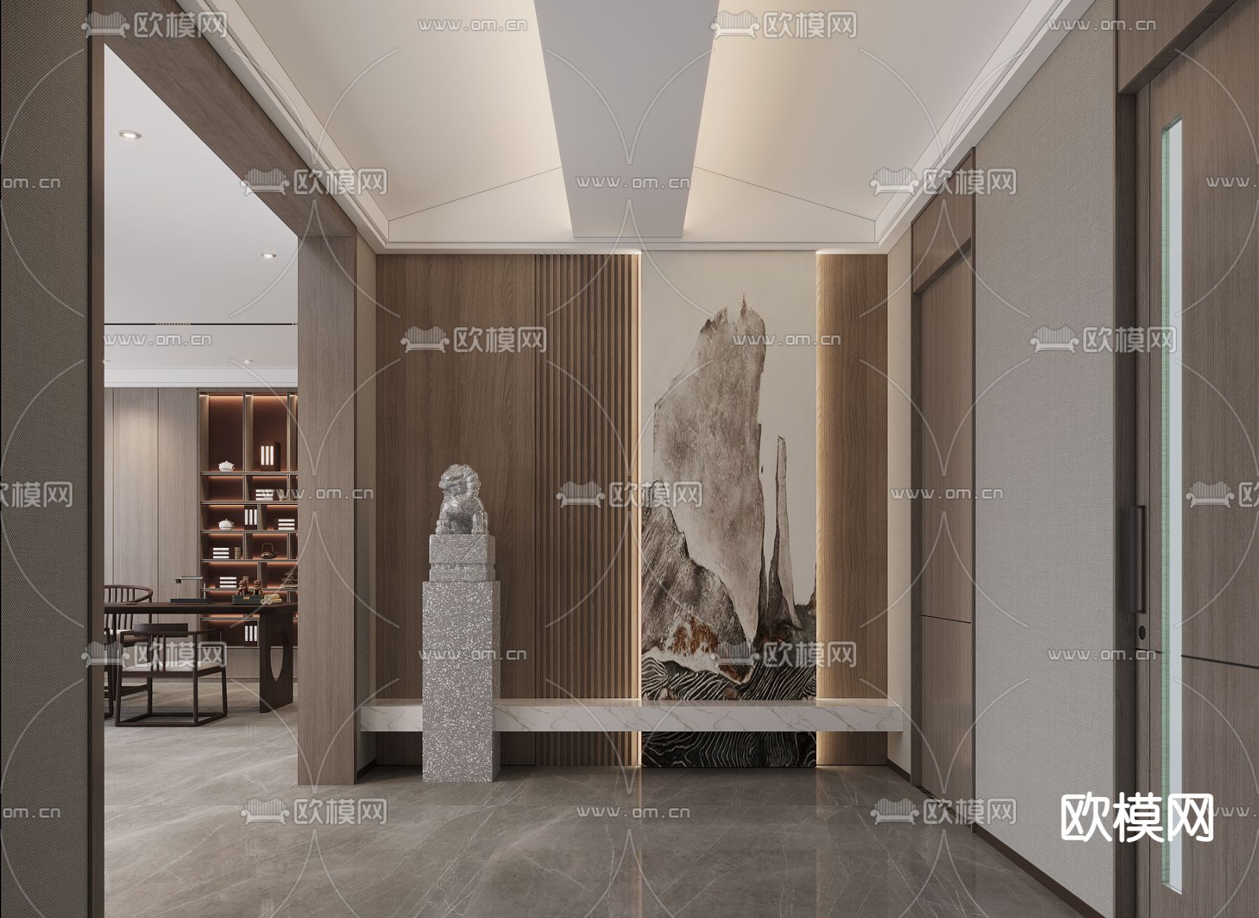 中式玄关 过道3d模型下载