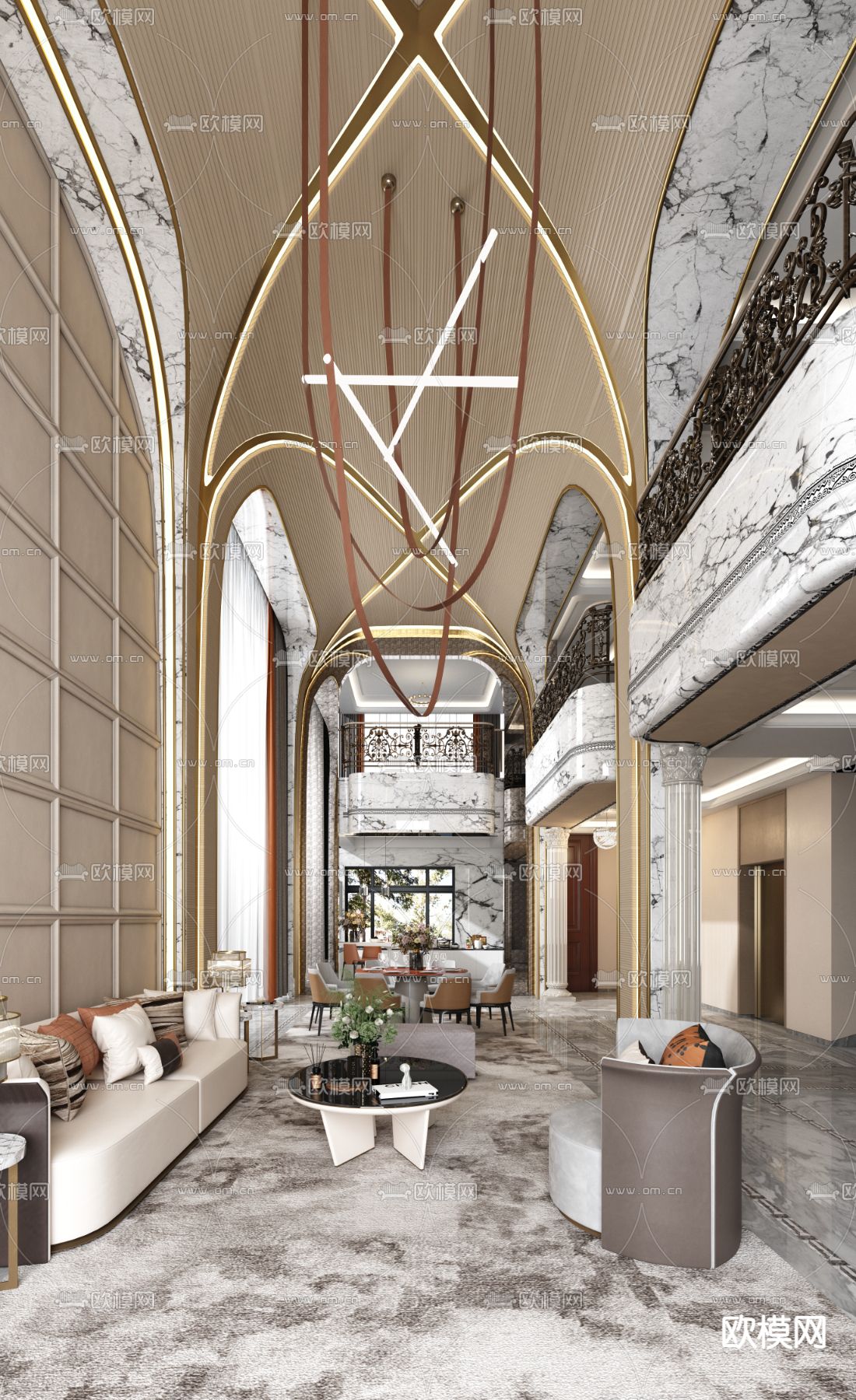 第禾空间设计 多弗绿城·江心明月别墅客餐厅su模型下载