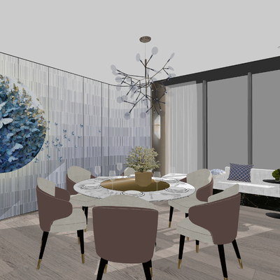  西餐厅包间 包房 包厢su模型 