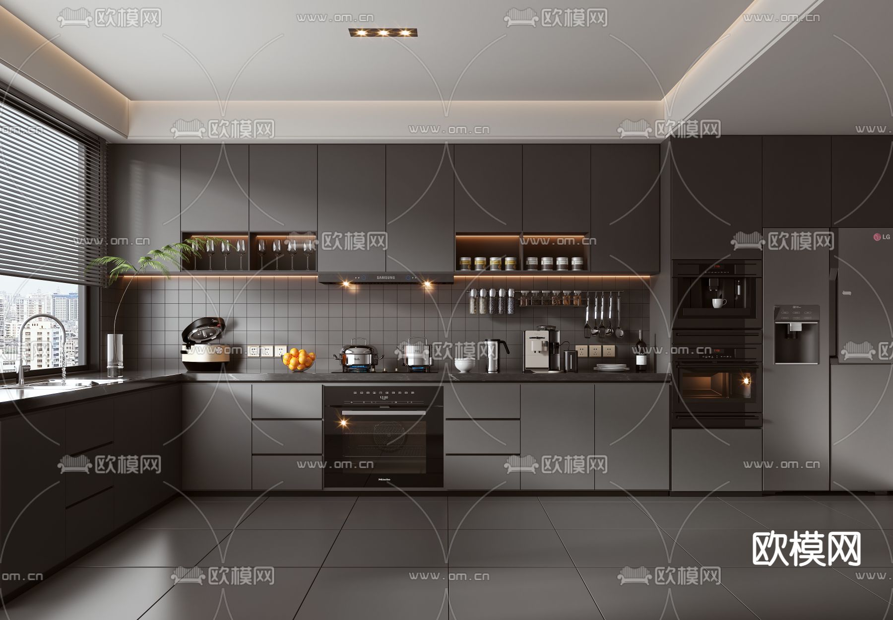 暗黑风厨房 橱柜3d模型
