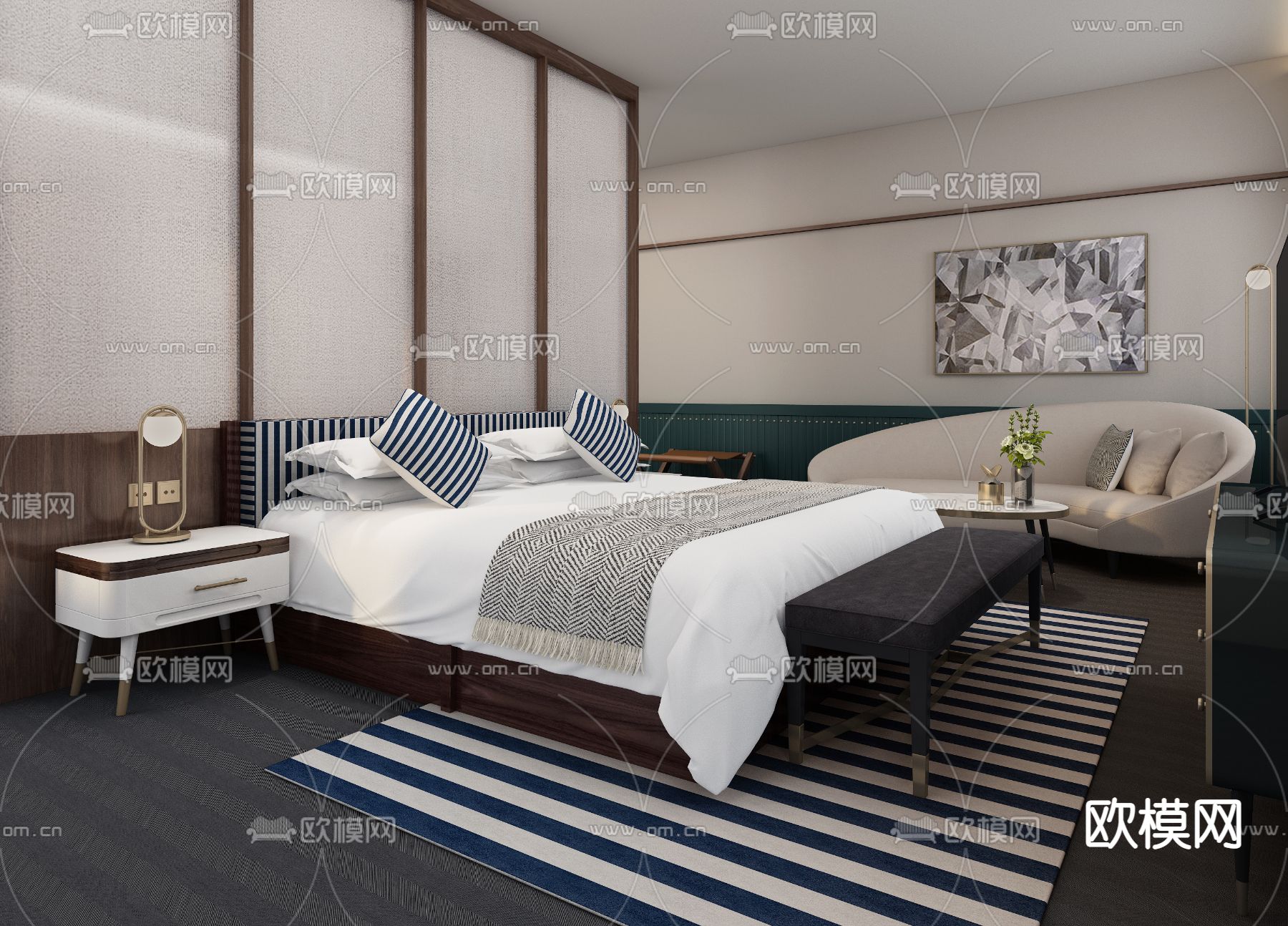 山房筑艺术设计 现代轻奢酒店客房su模型下载