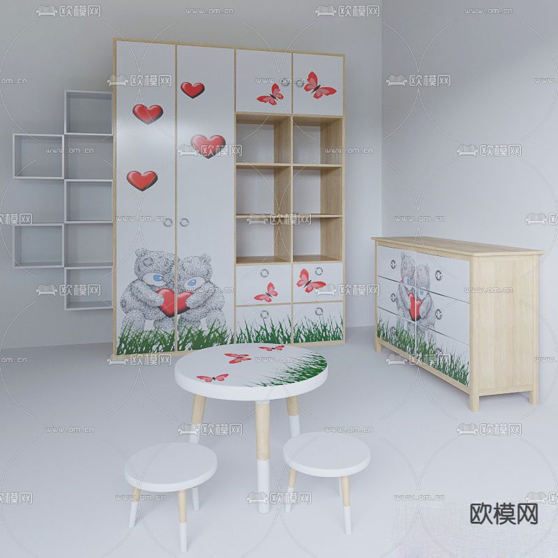 现代简约卡通儿童家具免费3d模型下载