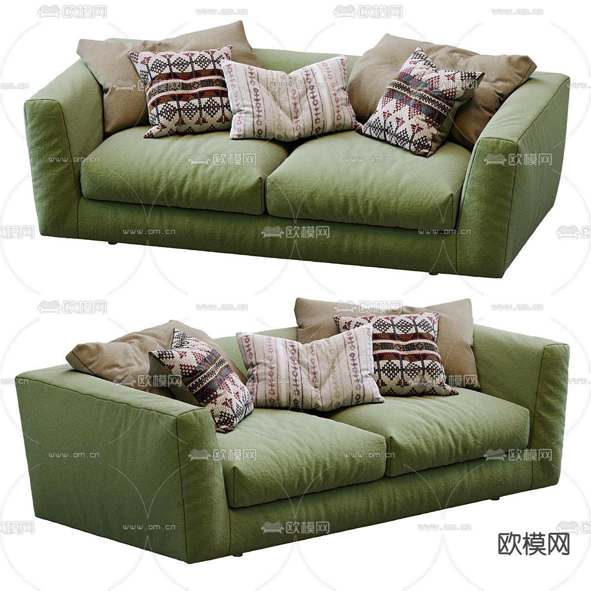绿色双人沙发3d模型下载_ID12268035_3dmax免费模型-欧模网
