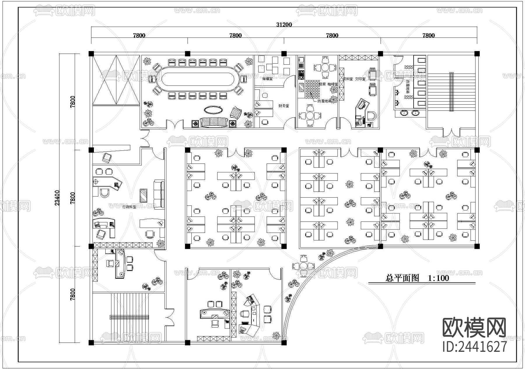 办公室cad施工图下载（渲染图2）