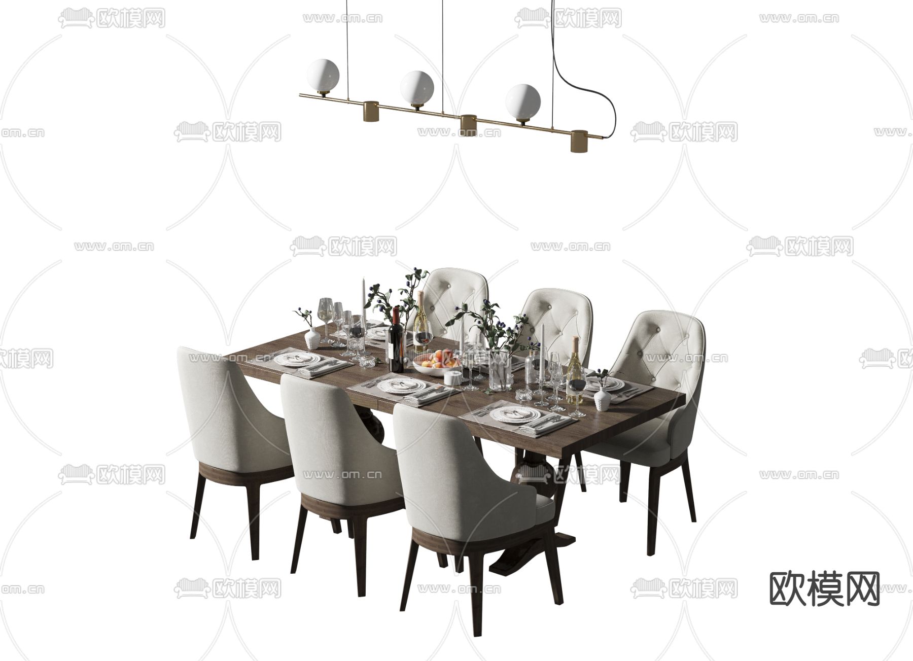 简欧餐桌椅3d模型下载