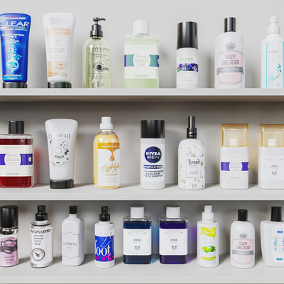  现代化妆品摆件 洗护用品组合su模型 