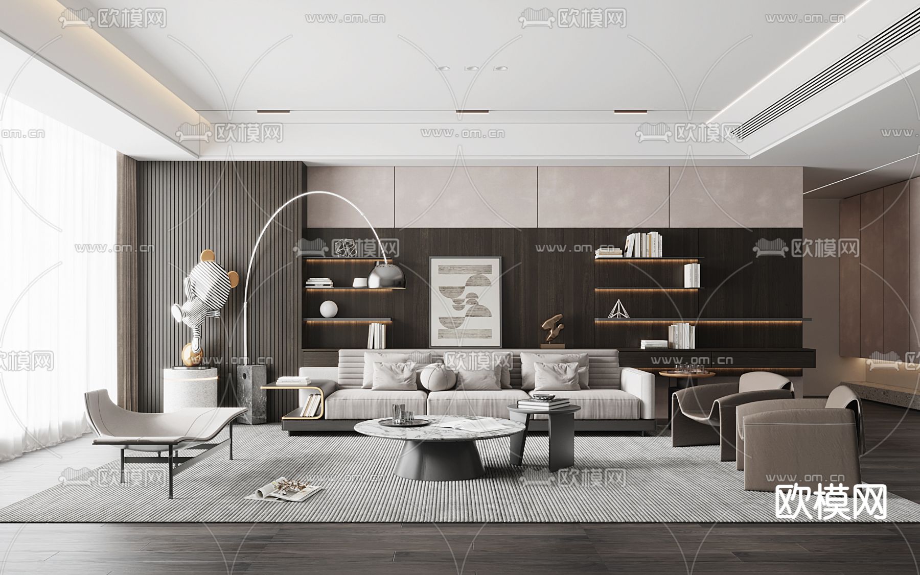 高级灰客厅3d模型下载