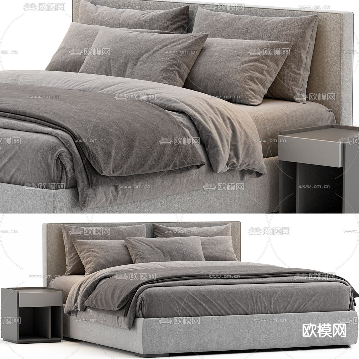 现代双人床3d模型下载