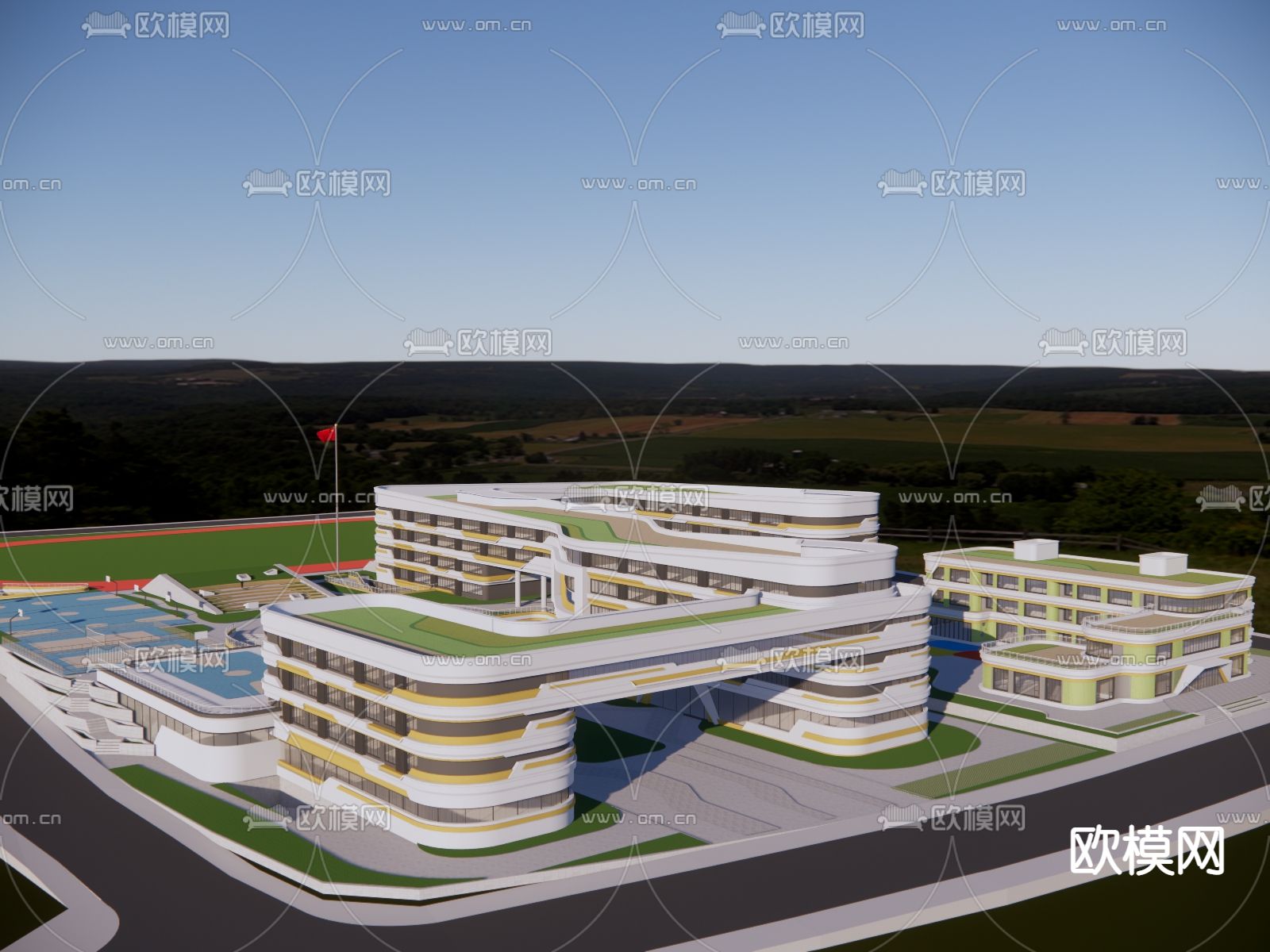现代小学校园 学校su模型
