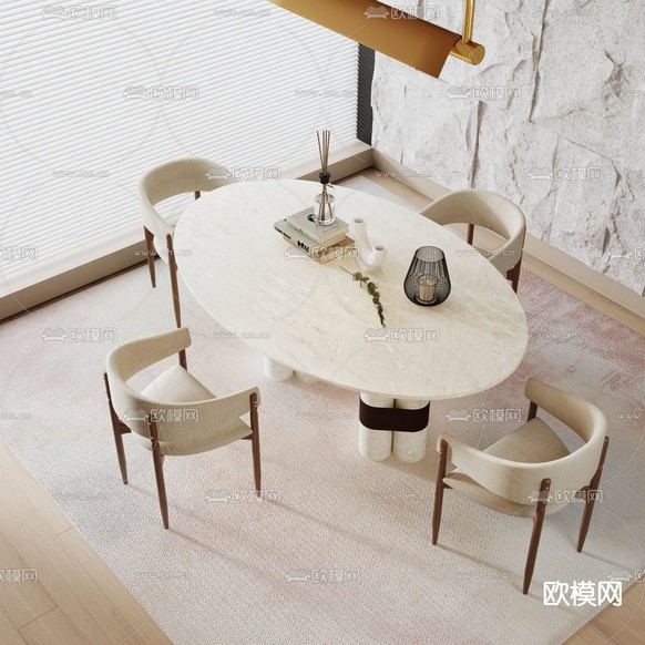 椭圆形餐桌椅3d模型下载