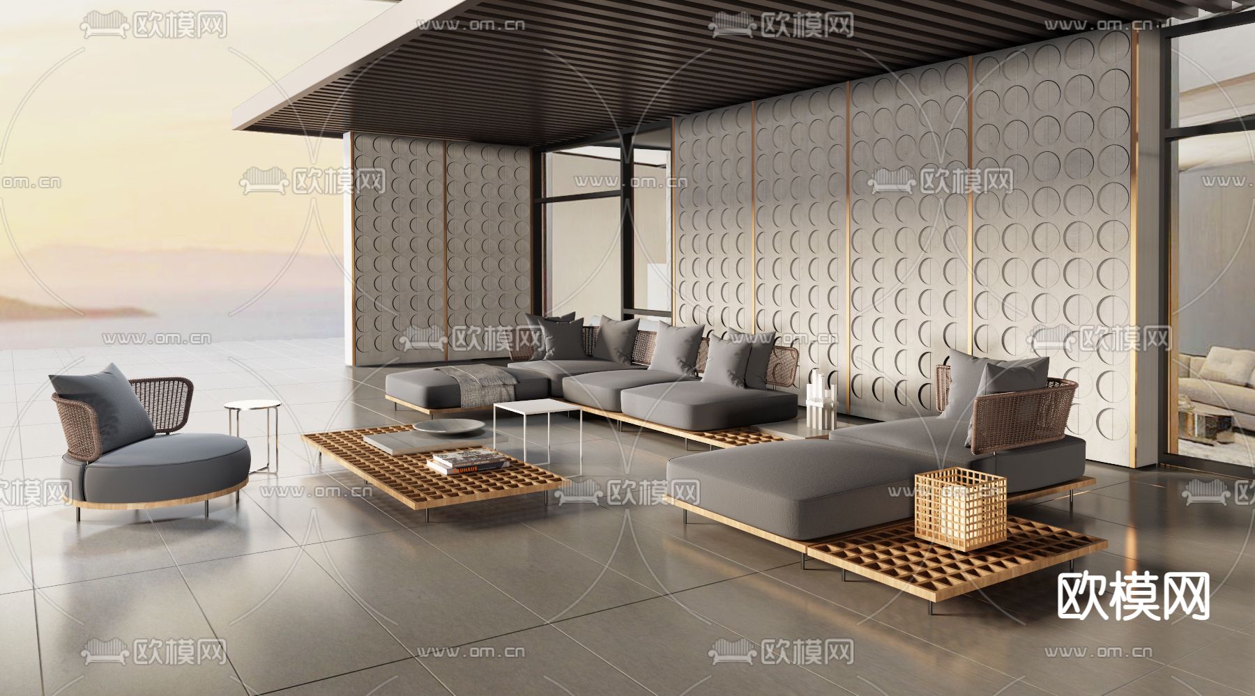 意大利 MINOTTI品牌现代沙发组合su模型下载_ID12269231_sketchup模型下载-欧模网