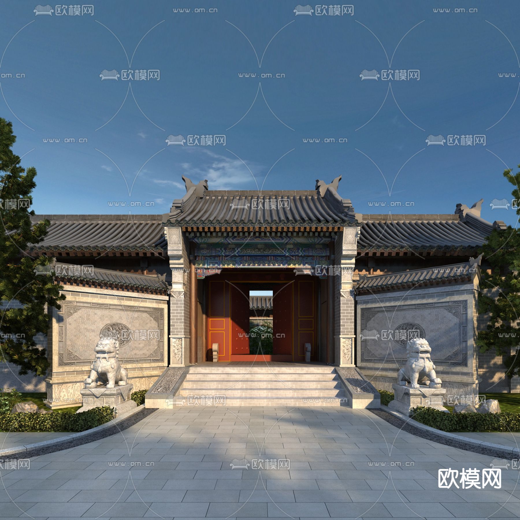 中式古建入口大门3d模型下载_ID12270357_3dmax免费模型-欧模网