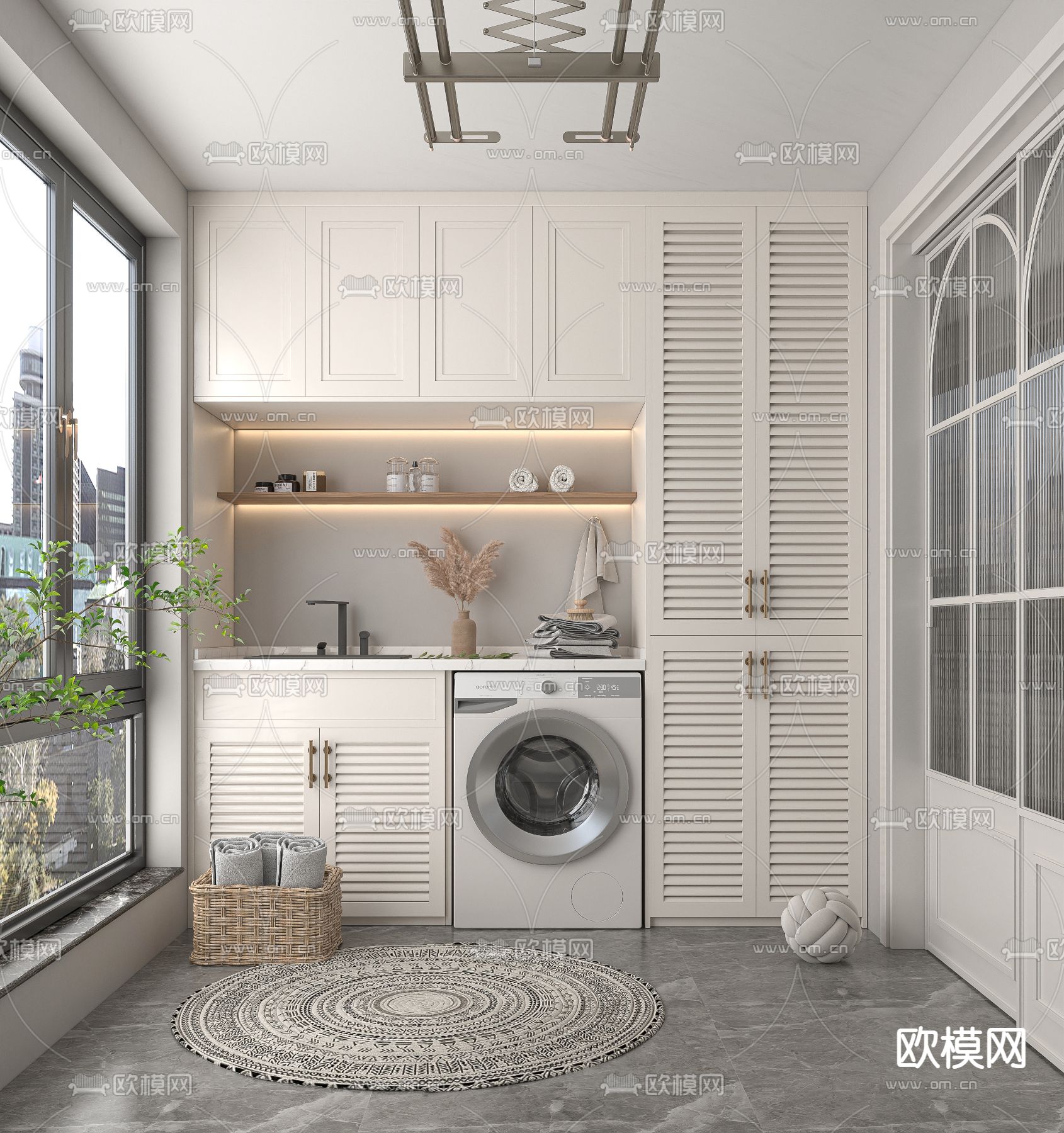 北欧阳台洗衣房su模型下载（渲染图1）
