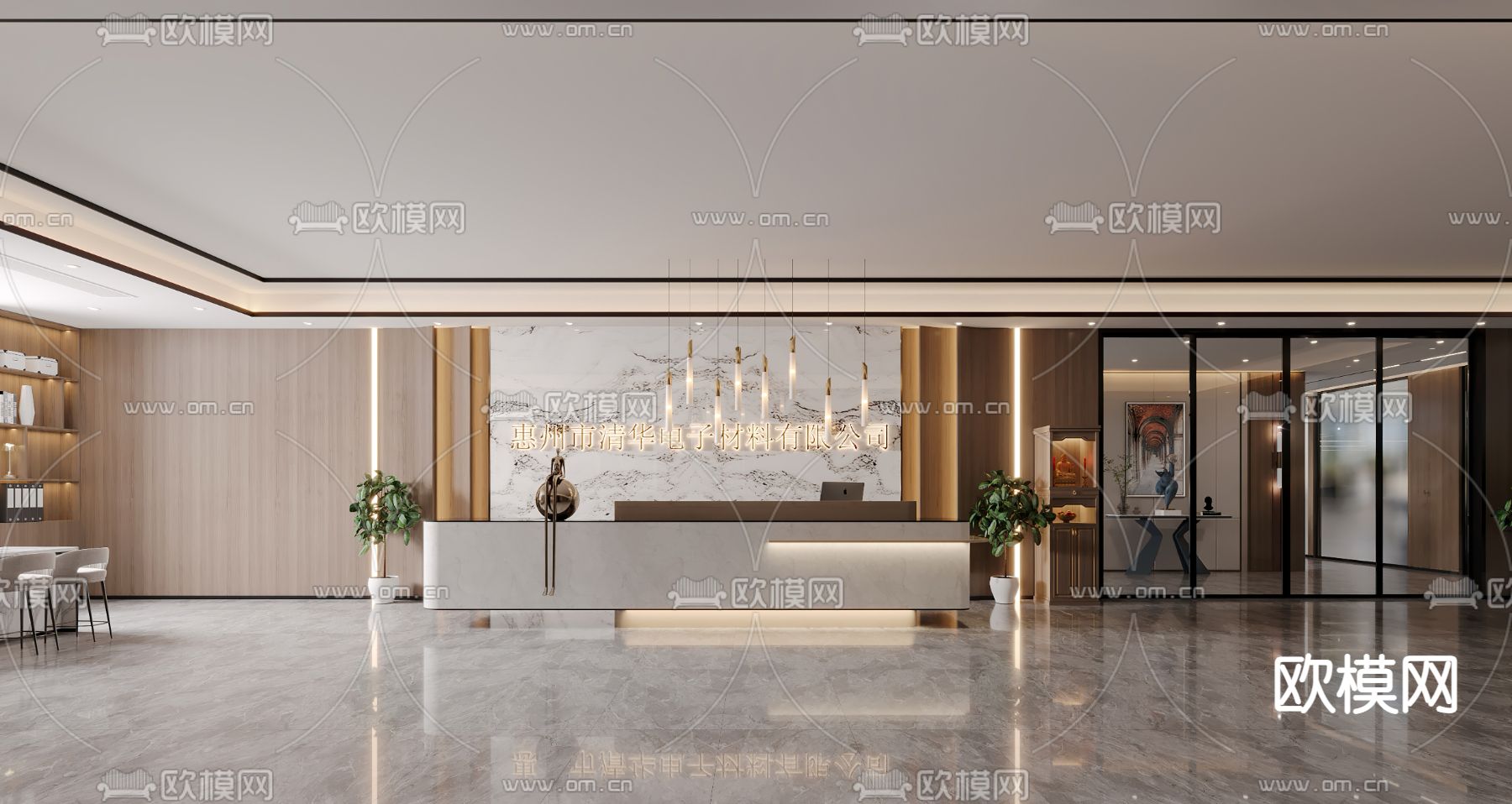 轻奢风公司前台 接待3d模型下载