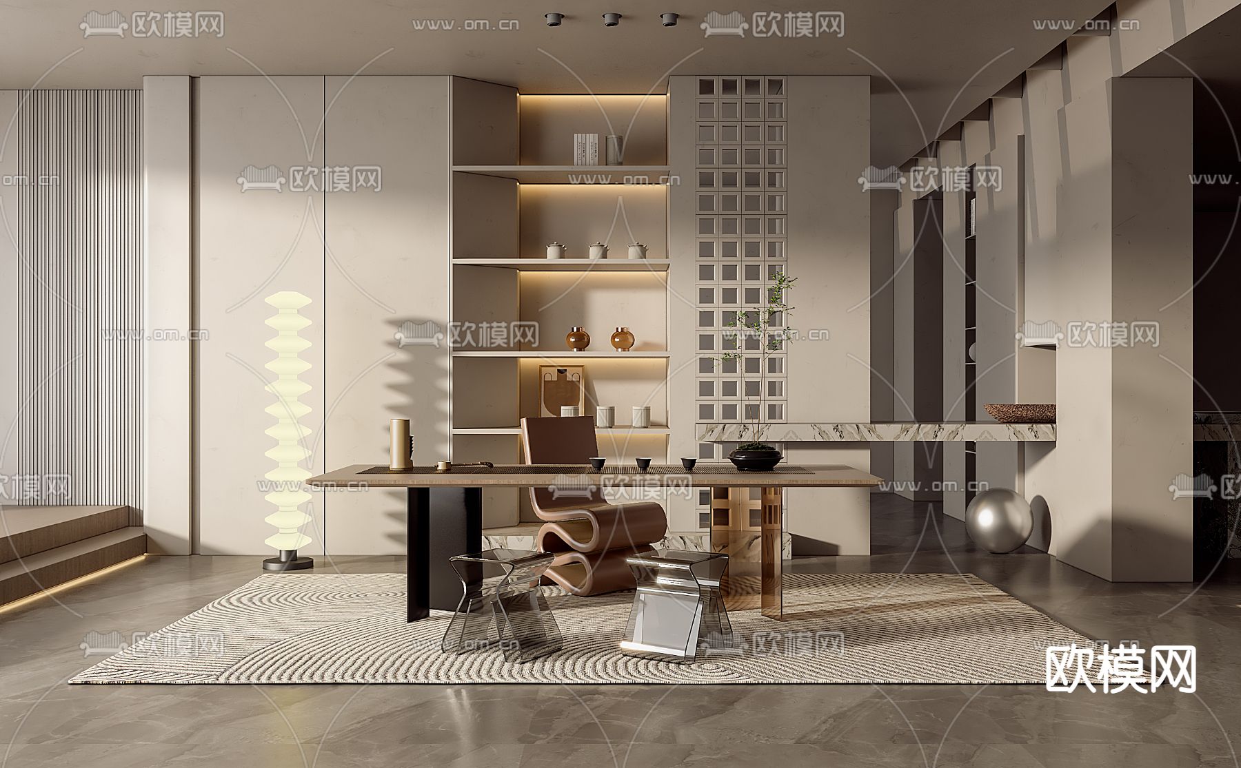 奶油风茶室3d模型下载