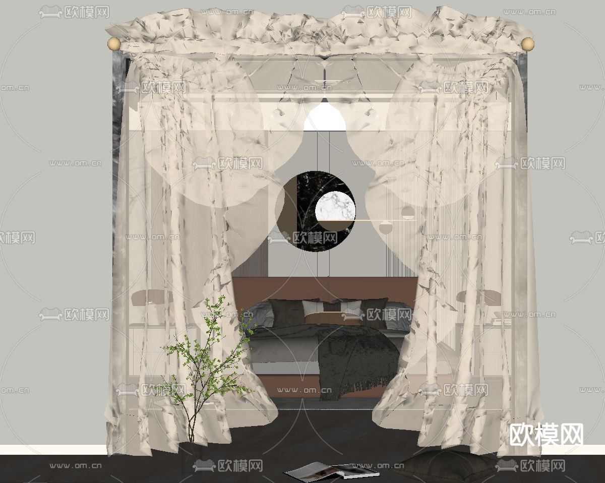 简欧门帘su模型下载（渲染图2）