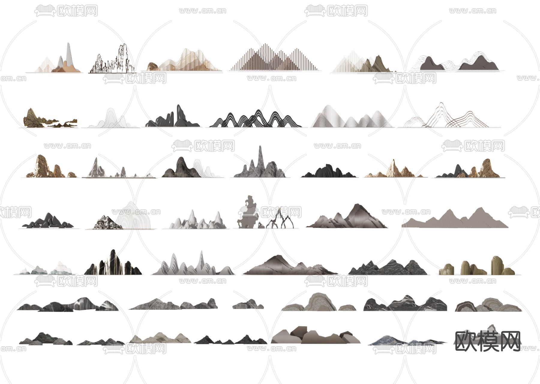 新中式山脉雕塑 摆件su模型下载（渲染图2）