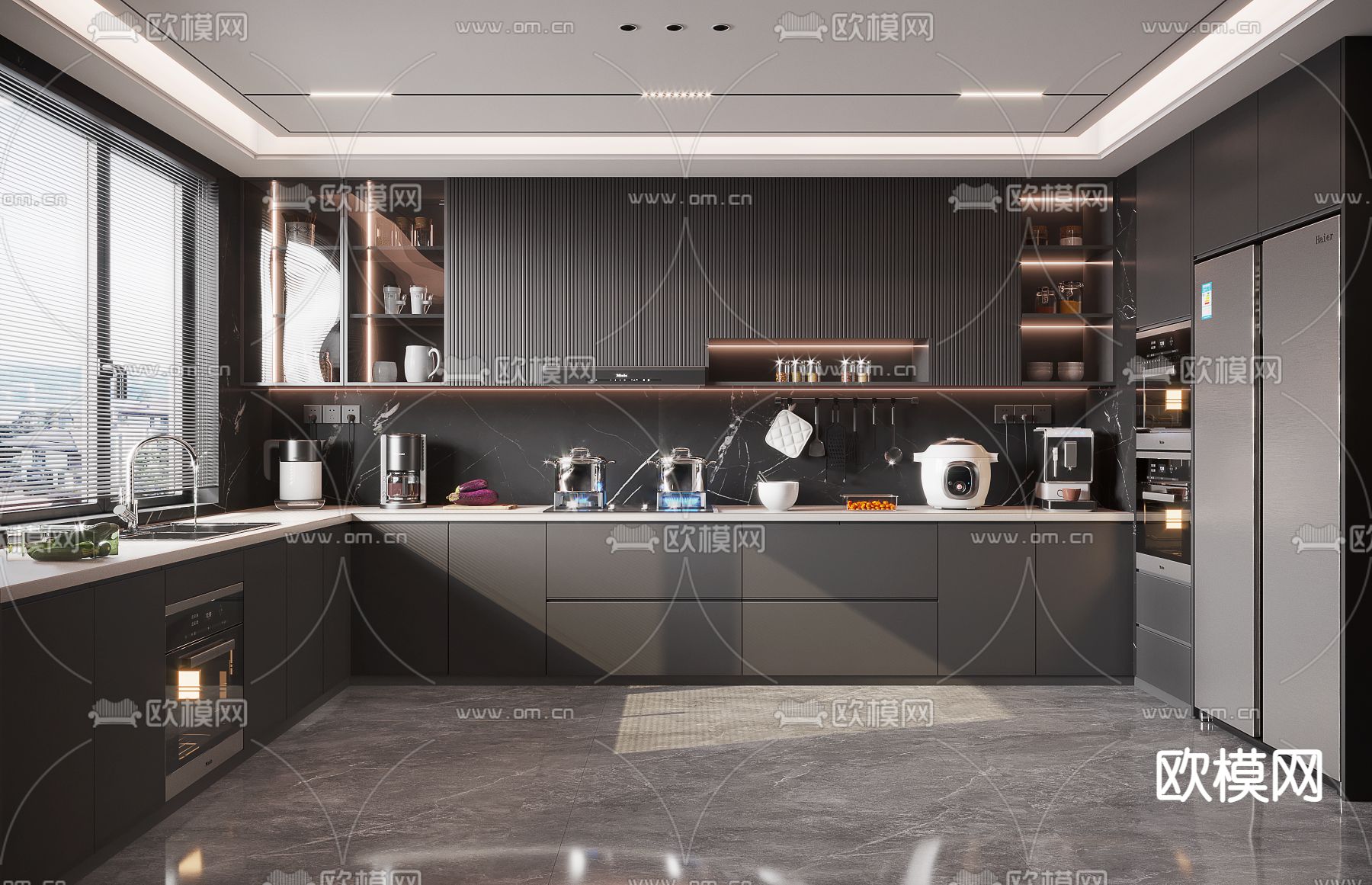 高级灰厨房 橱柜3d模型