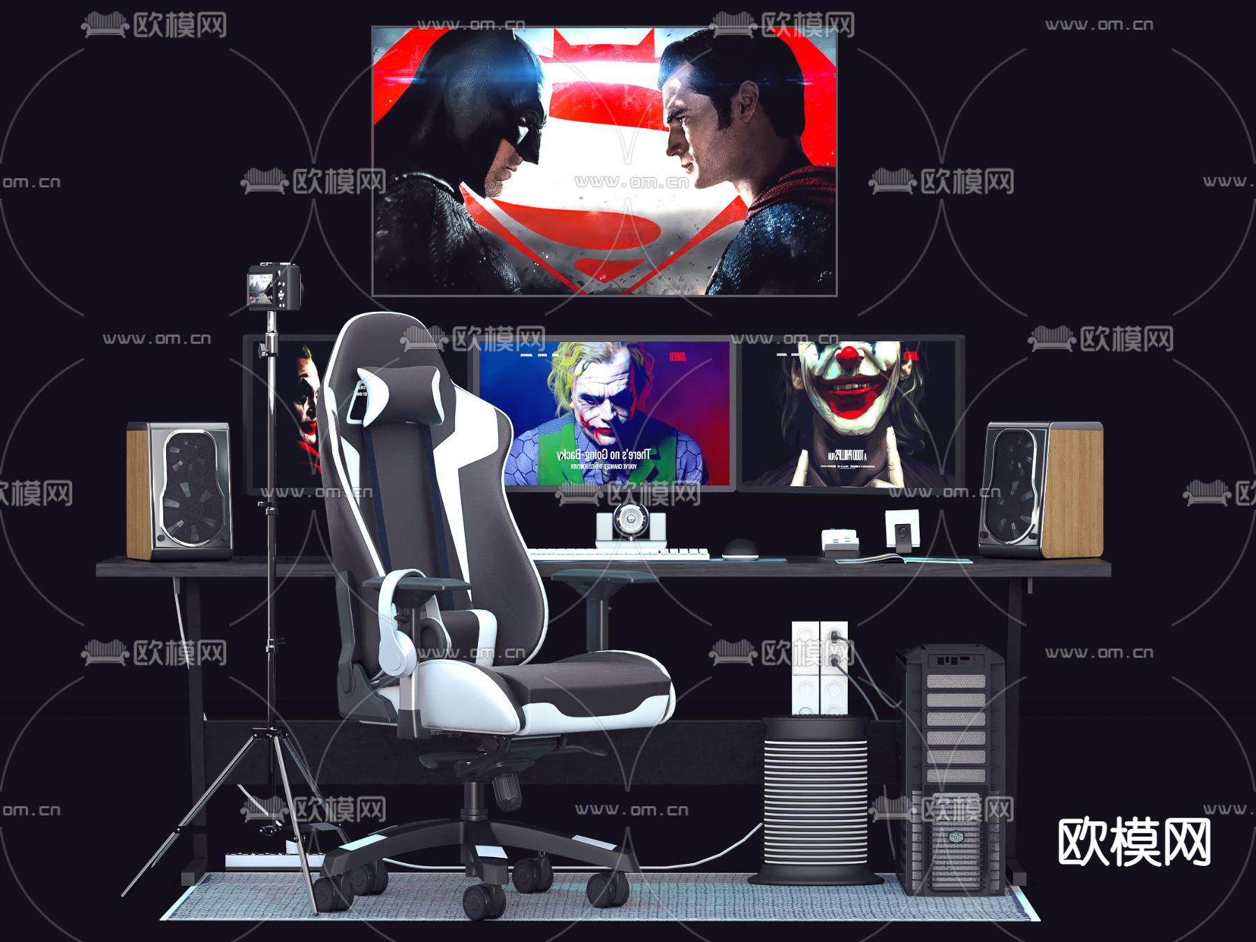 暗黑风电竞桌椅 游戏桌椅su模型下载