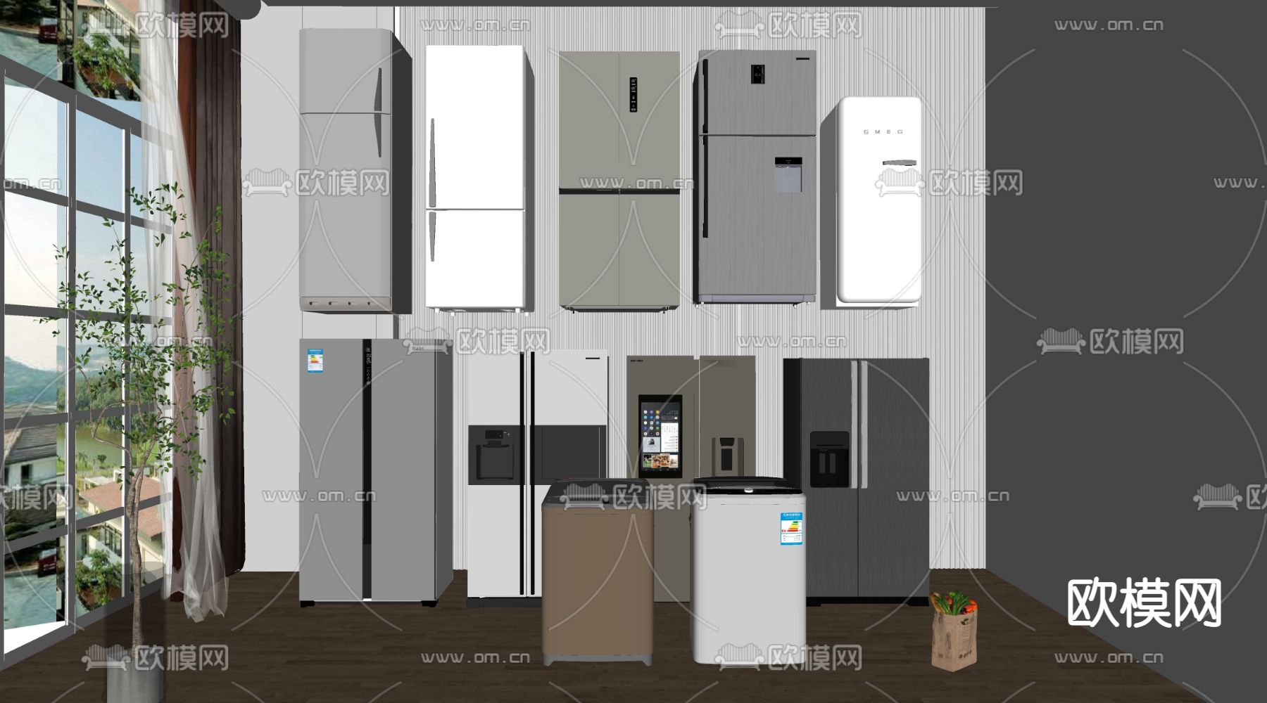 冰箱 冰柜 洗衣机su模型下载（渲染图2）