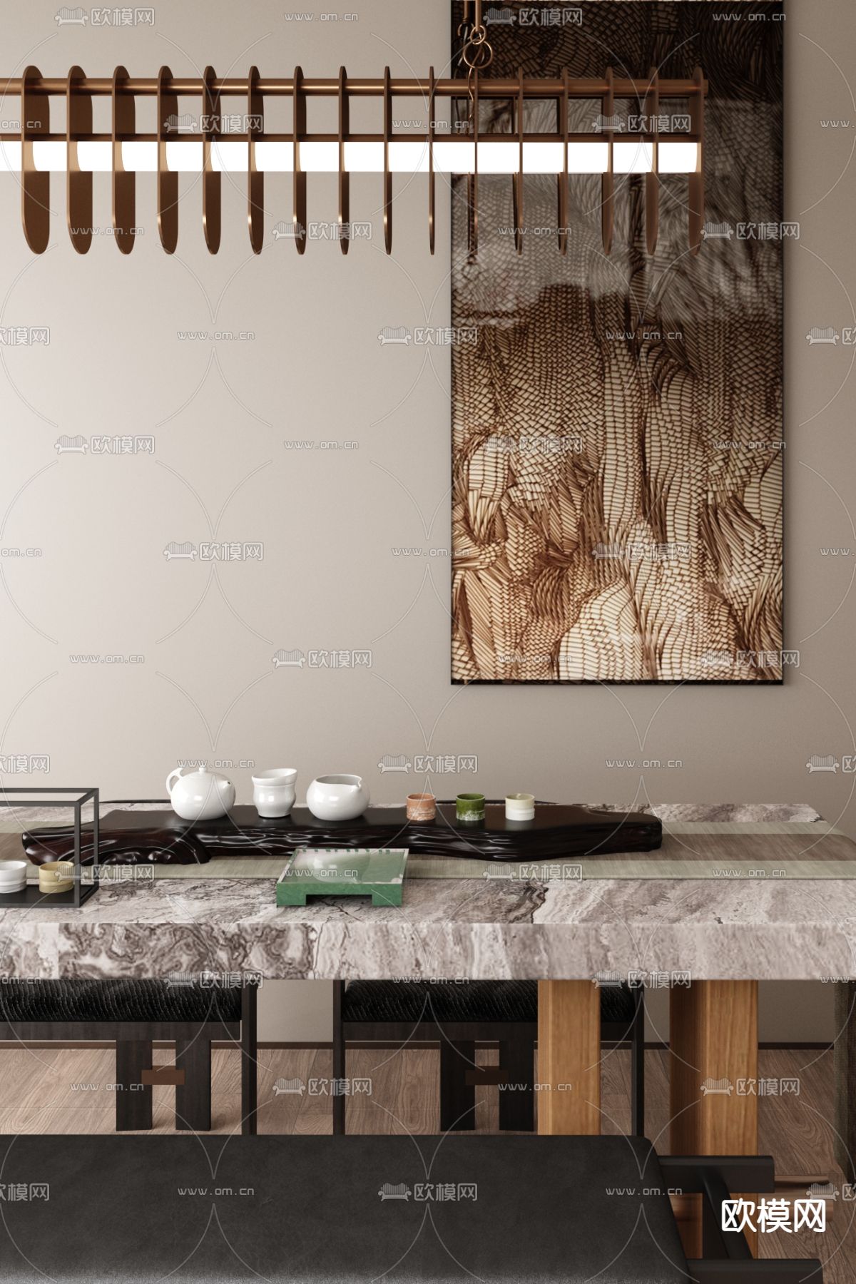 共生形态 新中式书房su模型下载