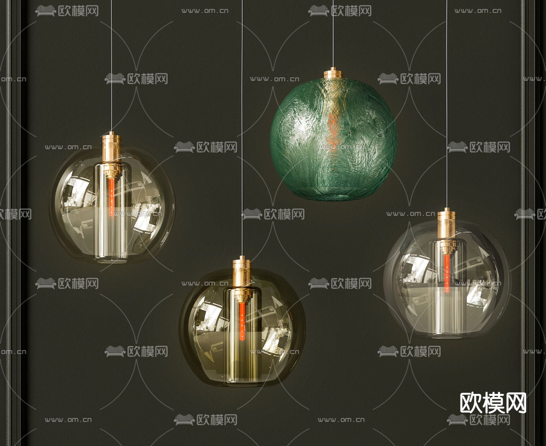 轻奢玻璃吊灯su模型下载（渲染图1）