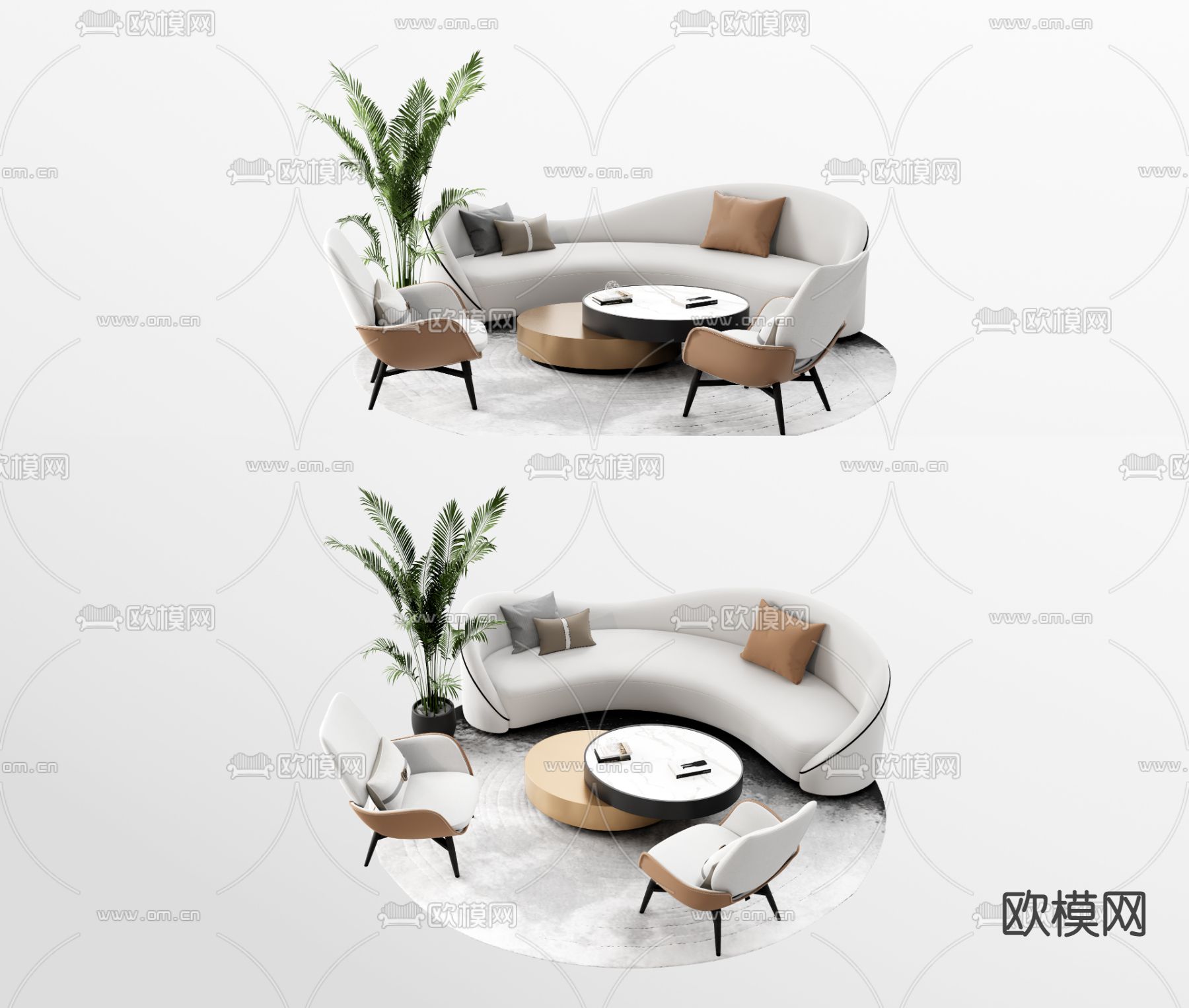 现代异形沙发组合su模型下载（渲染图1）