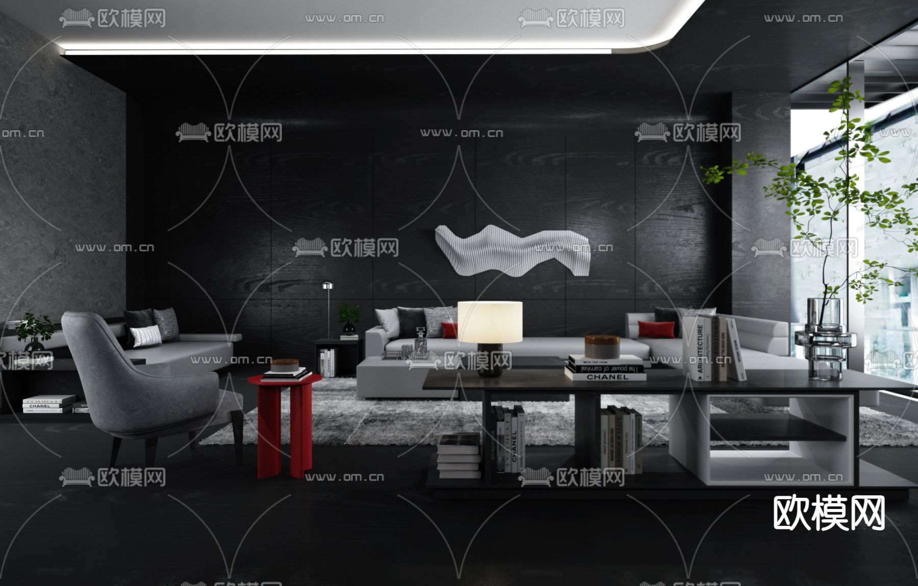 几朵设计 现代高级灰会客室su模型下载