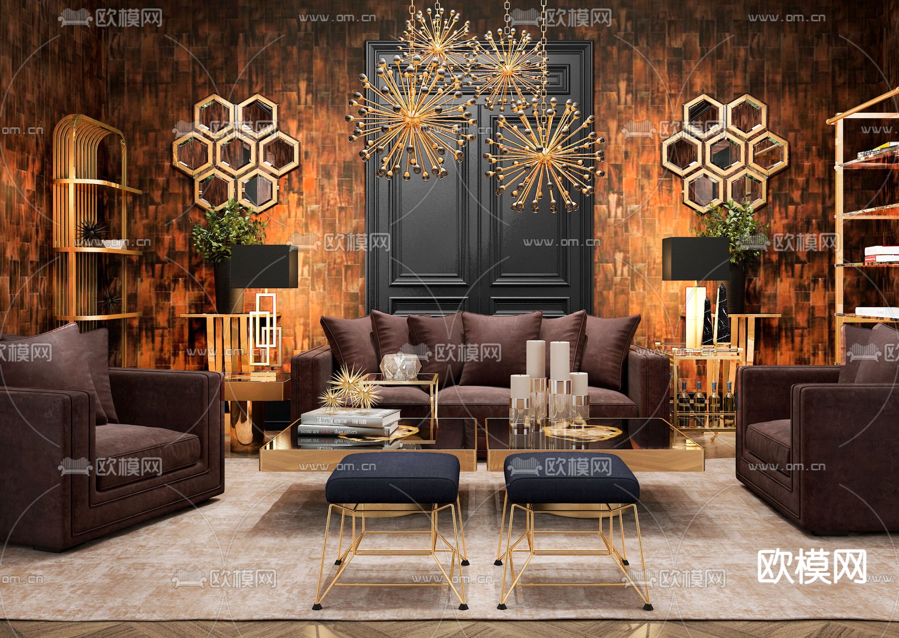 荷兰eichholtz品牌 后现代布艺沙发组合su模型下载