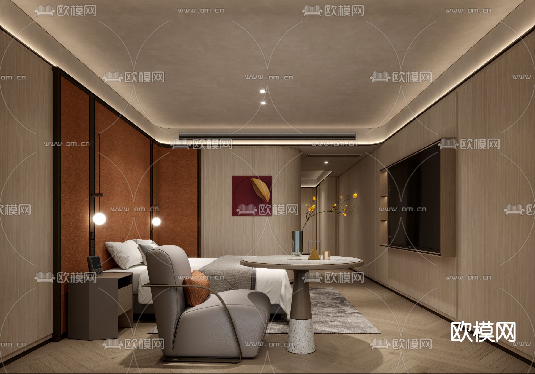 现代酒店客房3d模型下载