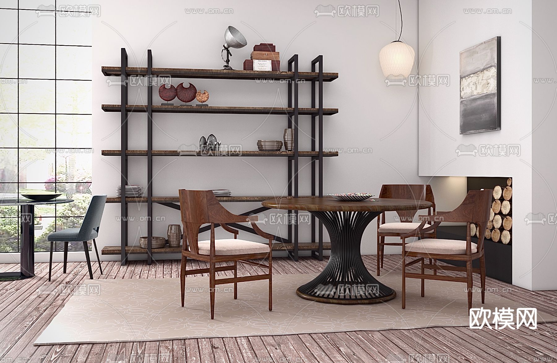 美国Hooker品牌 美式实木圆形餐桌椅su模型下载