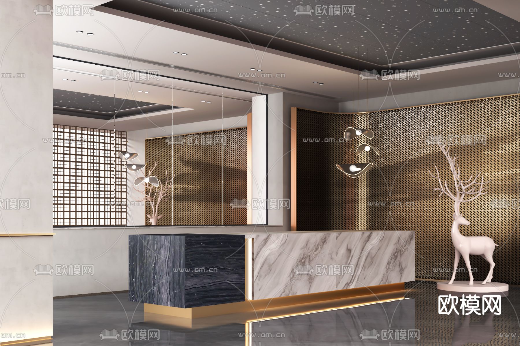 轻奢前台 接待台su模型下载（渲染图1）