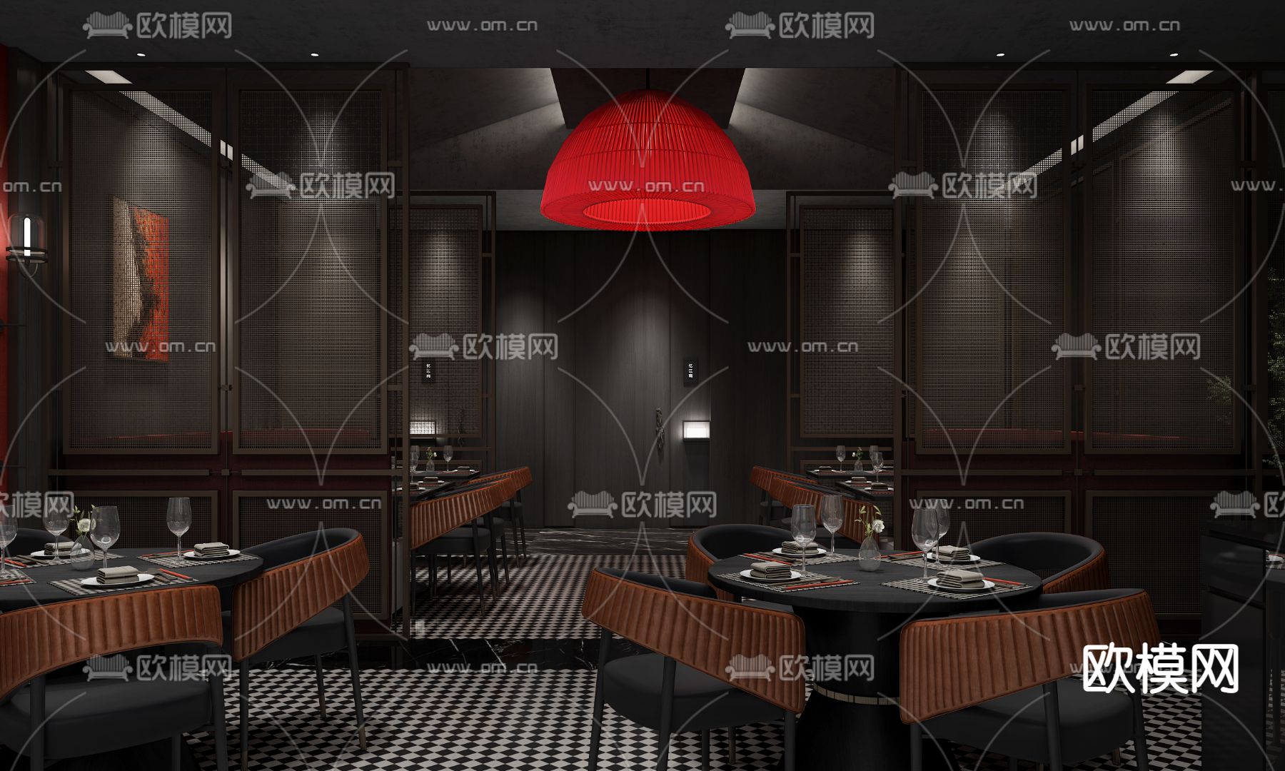 刘道华设计 现代暗黑风西餐厅su模型下载