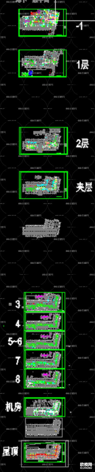 八层酒店给排水cad施工图下载（渲染图5）