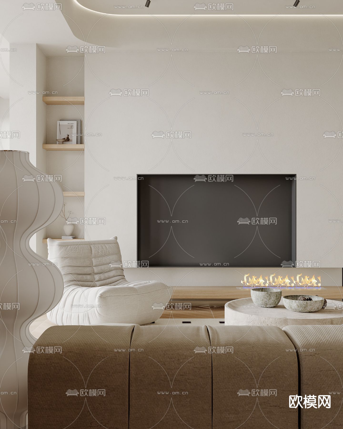 奶油风客厅 餐厅3d模型下载（渲染图3）