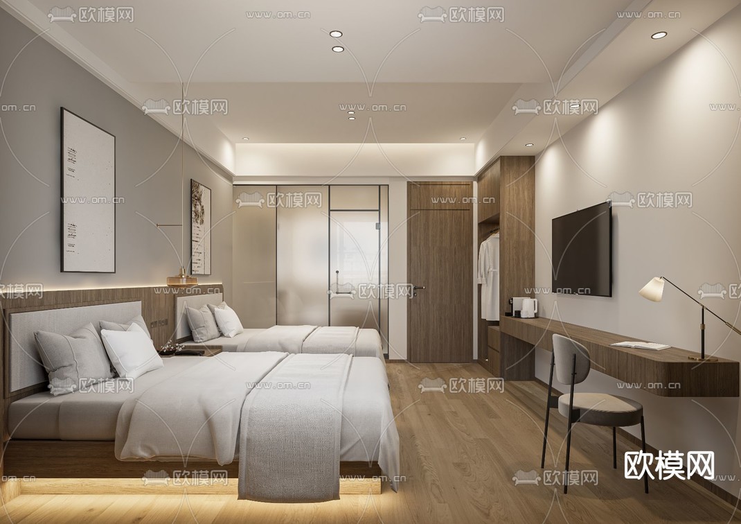 现代酒店双人客房免费3d模型下载_ID12265929_3dmax免费模型-欧模网