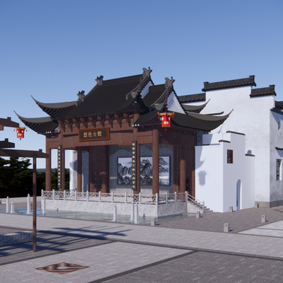  新中式戏台su模型 