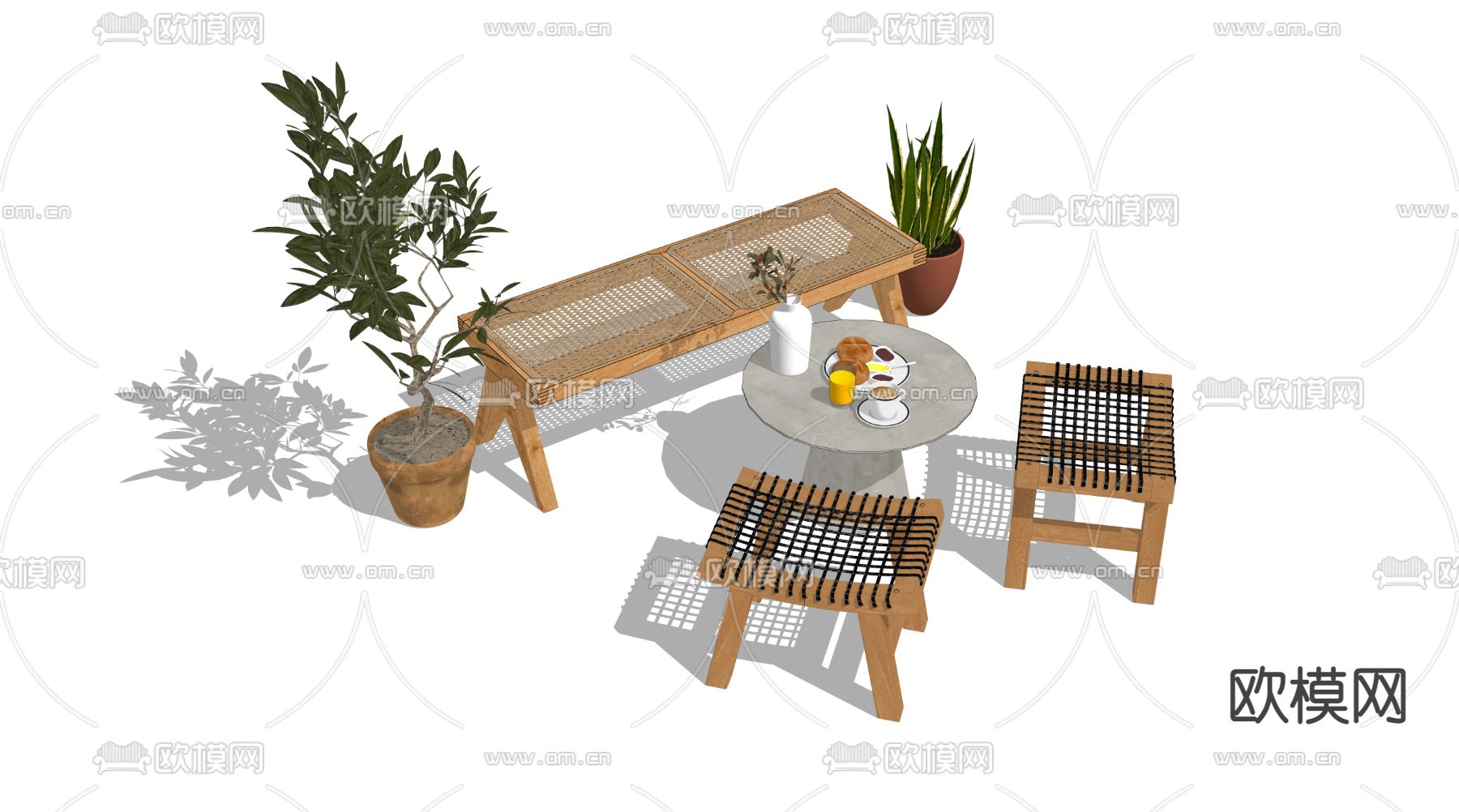 北欧实木板凳 长凳su模型下载（渲染图3）