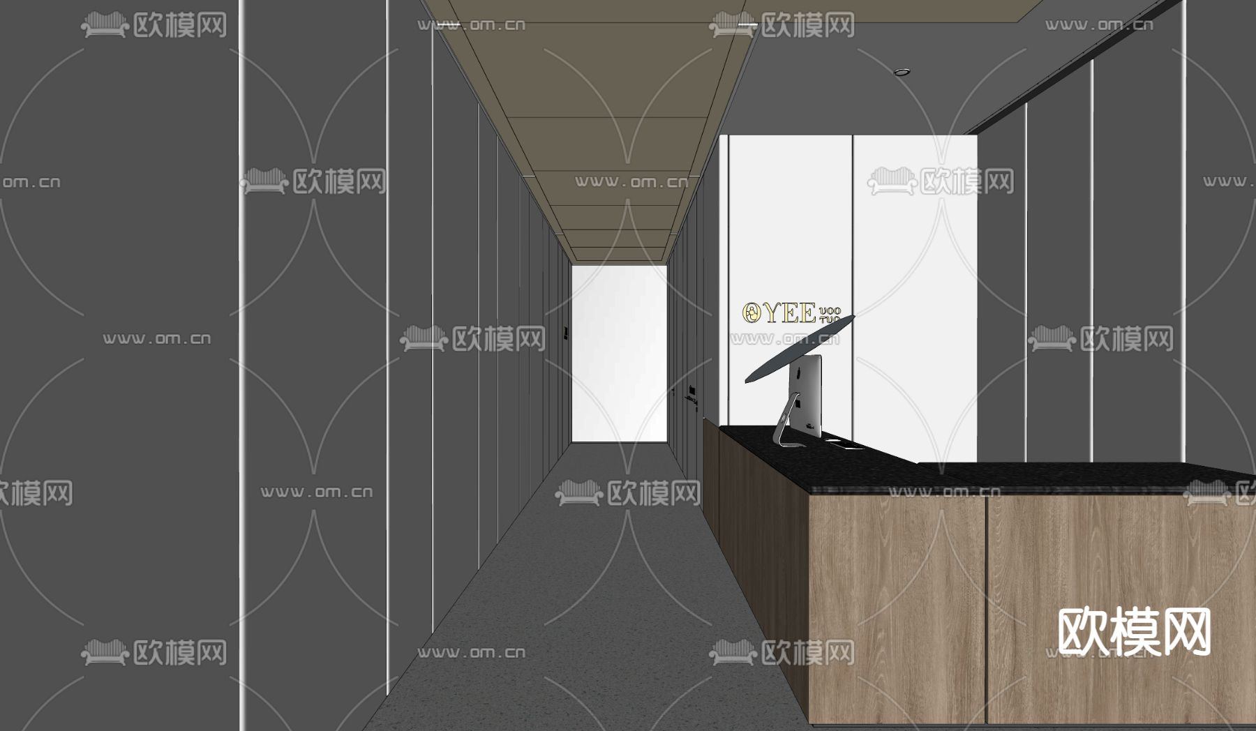 现代瑜伽馆前台su模型下载（渲染图2）
