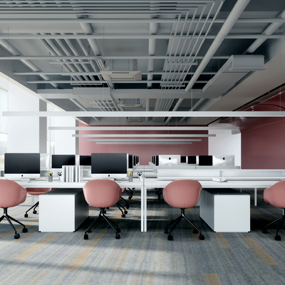  敞开式办公区 办公室su模型 