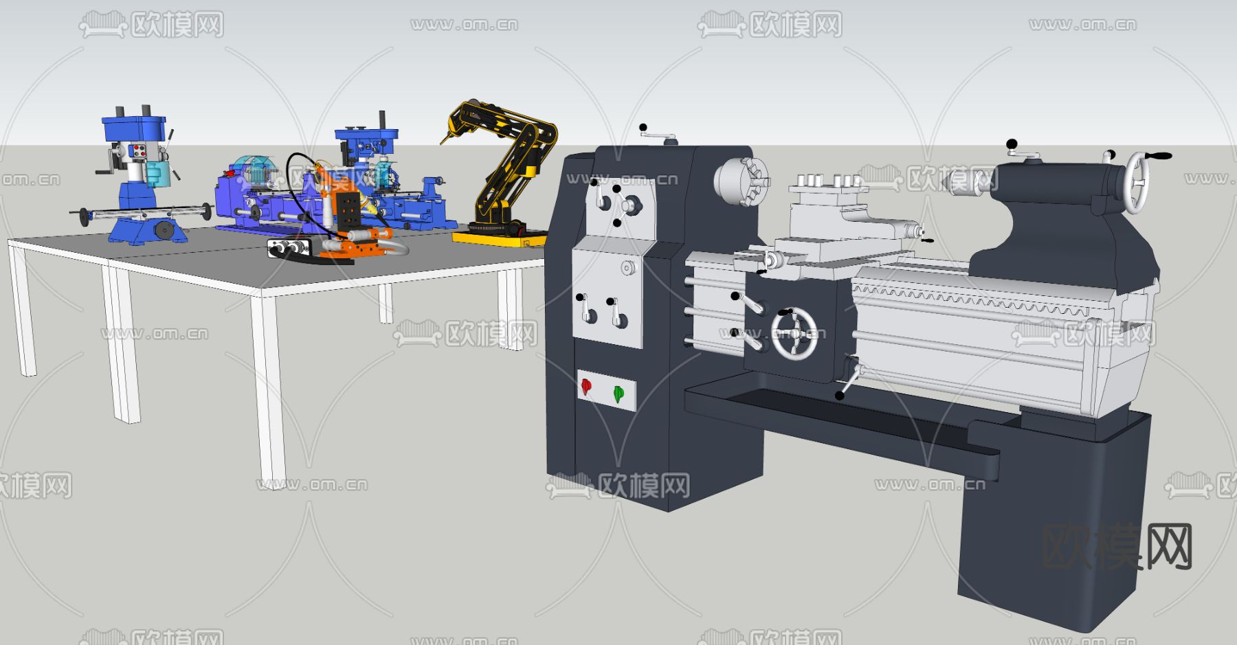 工业机械臂 车床 仪器 钻孔机器su模型下载（渲染图3）
