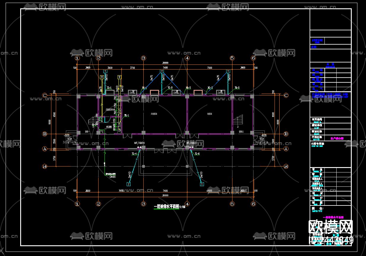 飞灰固化物填埋场一层排水cad平面图下载（渲染图1）