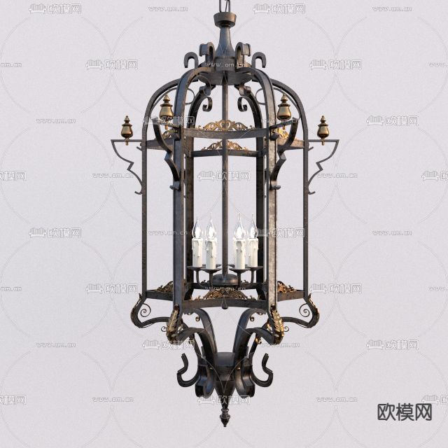 美式复古做旧艺术吊灯免费3d模型下载