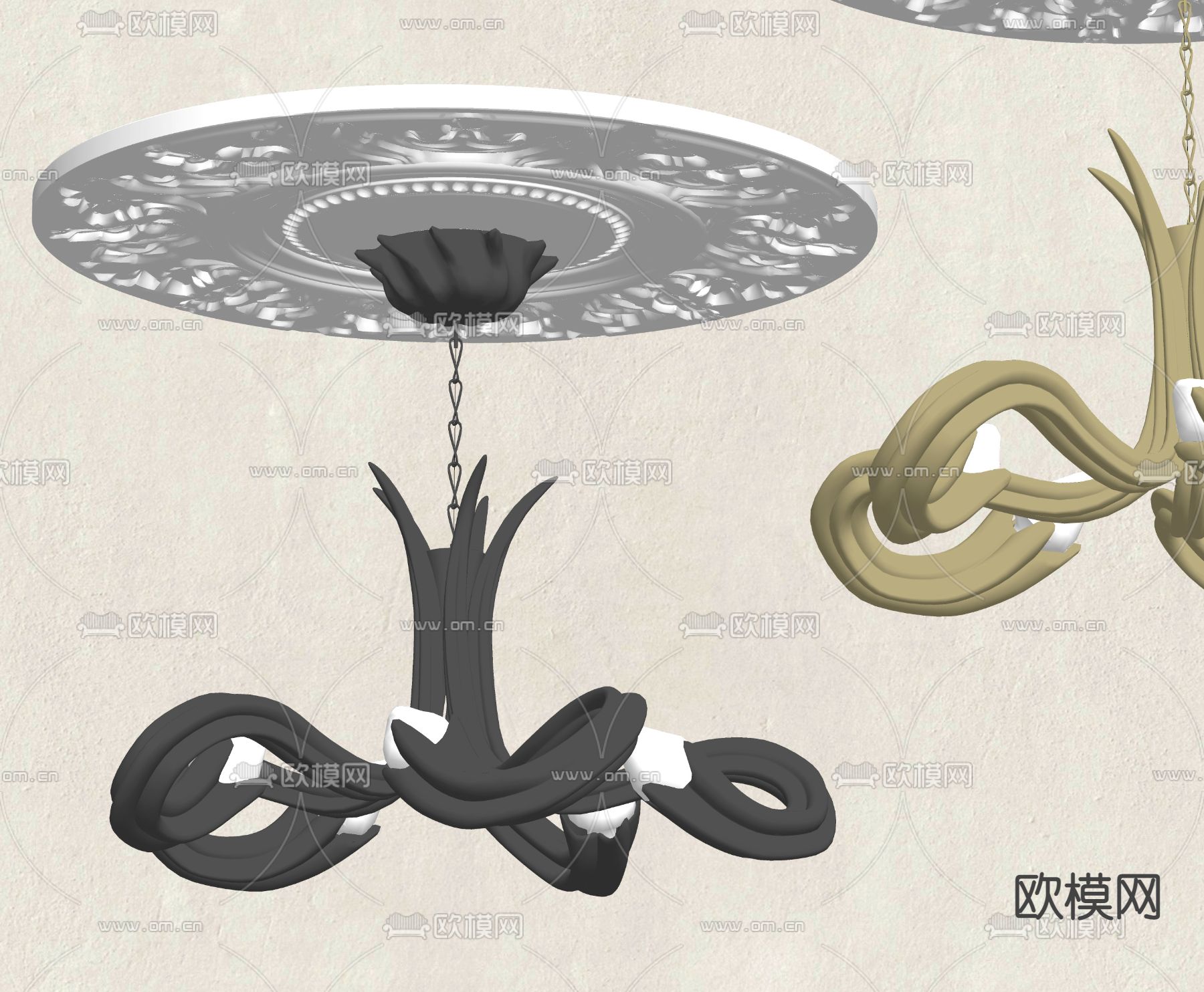 简欧金属吊灯 雕花灯盘su模型下载（渲染图2）
