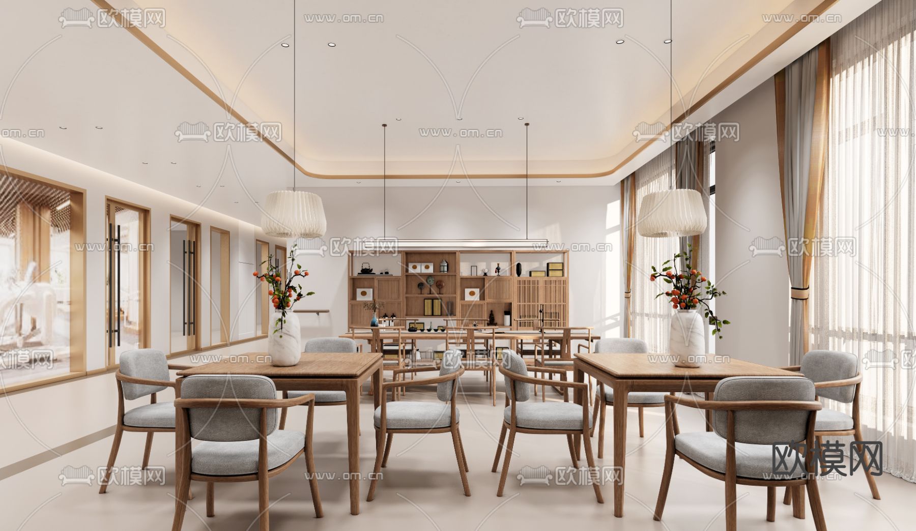 中式养老院活动中心su模型下载（渲染图2）