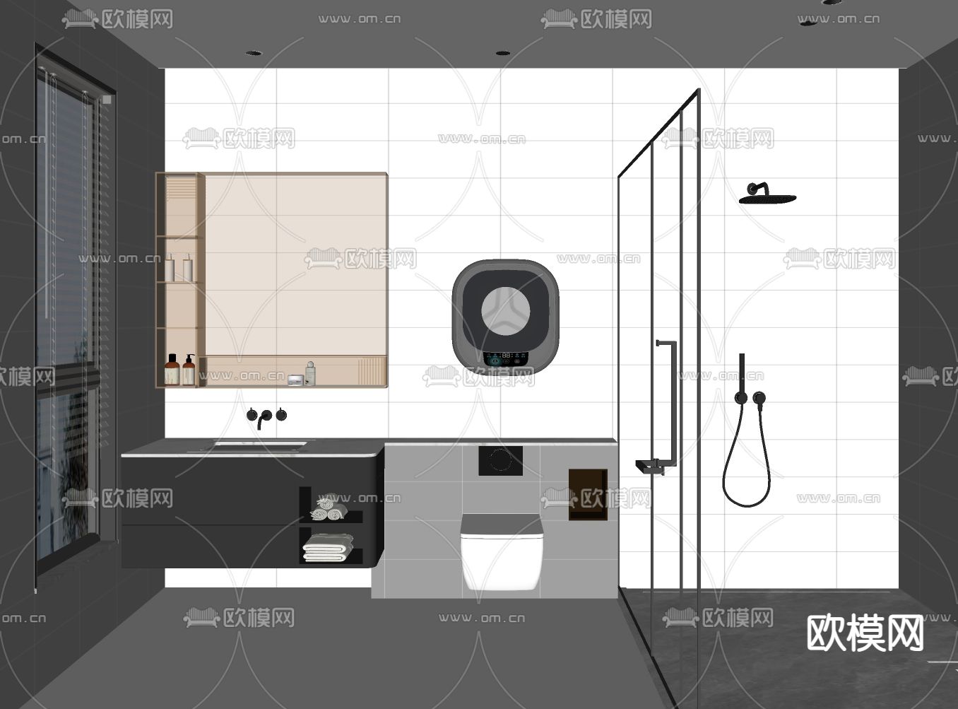 高级灰卫生间 浴室su模型下载（渲染图2）